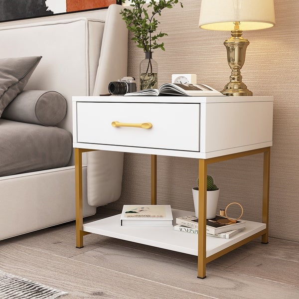 -Drawer Modern Nightstand - Bedside End Table - White/Black|