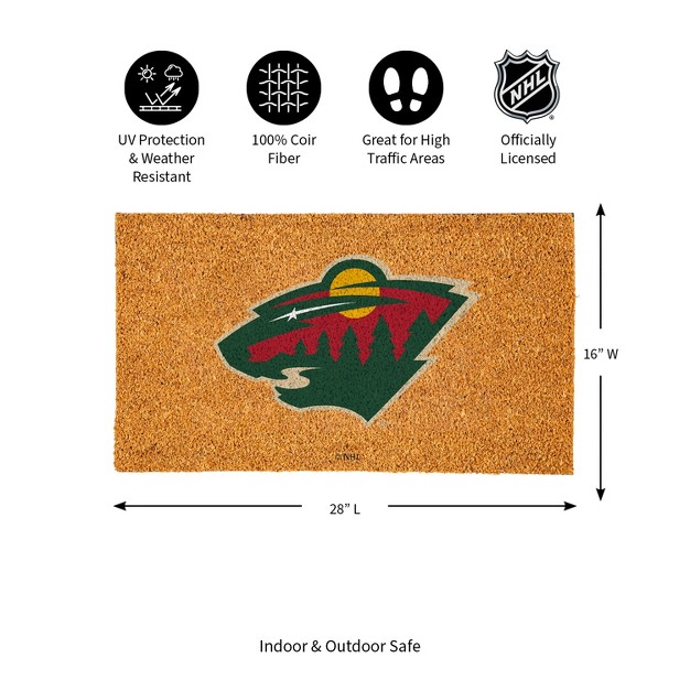 Evergreennhlminnesota Wild Logo Natural Coir 28 X 16 Inches Indoor Outdoor Doormat