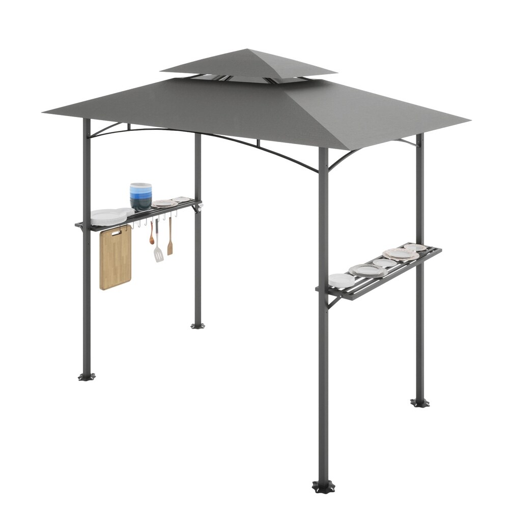 8 ft. x 5 ft. Soft Top Grill Canopy Double Tiered BBQ Gazebo Outdoor  Gray