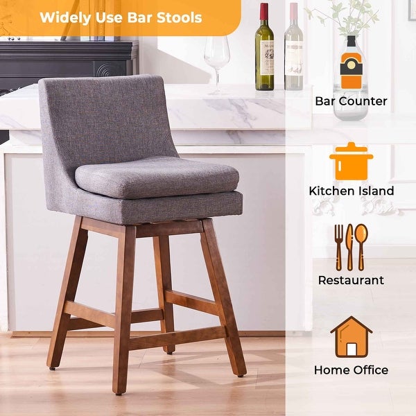 Faux Linen Swivel Bar Stools Set of 2， High Back Bar Height