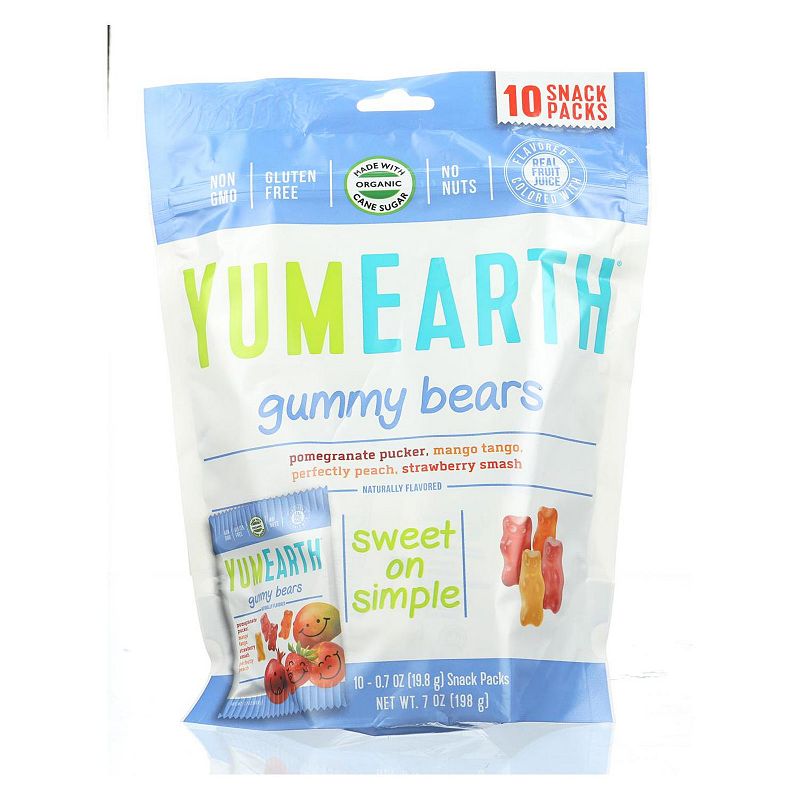 Yummy Earth Organics Gummy Bears - Organic - Snack Pack - .7 oz - 10 Count - Case of 12