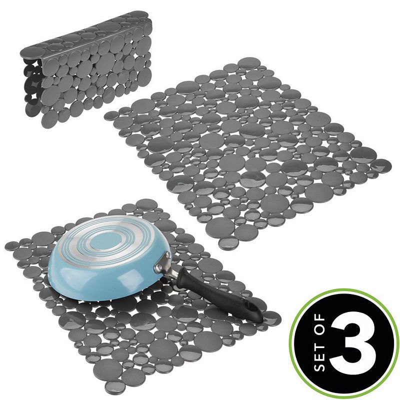 mDesign Plastic Kitchen Sink Protector Set， Bubble Design， Set of 3