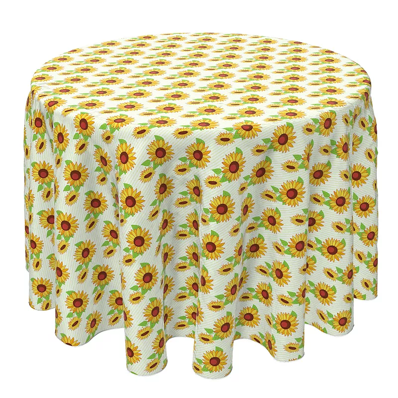 Round Tablecloth， 100% Cotton， 60 Round， Garden Sunflowers