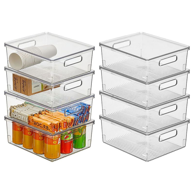 mDesign Large Plastic Stackable Kitchen Storage Box， Handles， Lid， 8 Pack