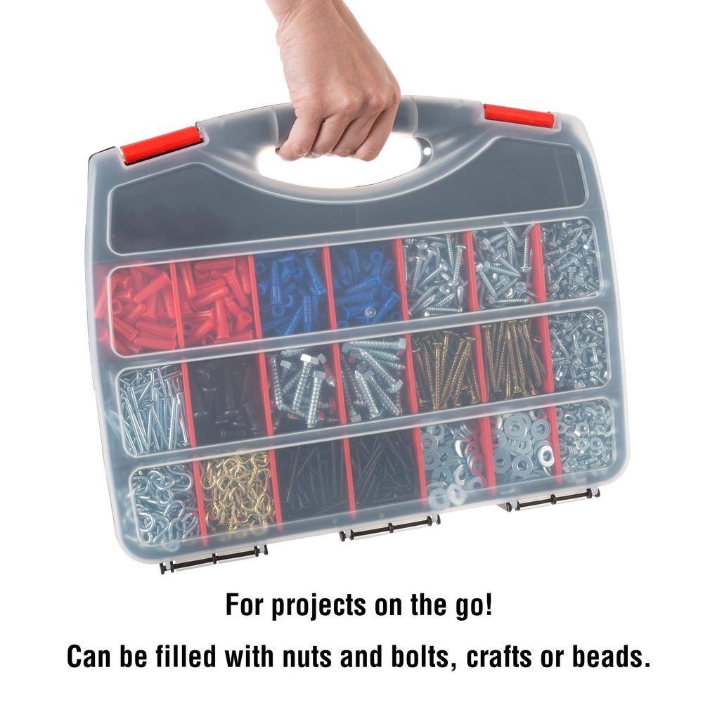 Hardware and Craft Storage Case - 23 Compartments to Organize Parts with Carry Handle and Clear Lid 0.5 Qt 670536FUS