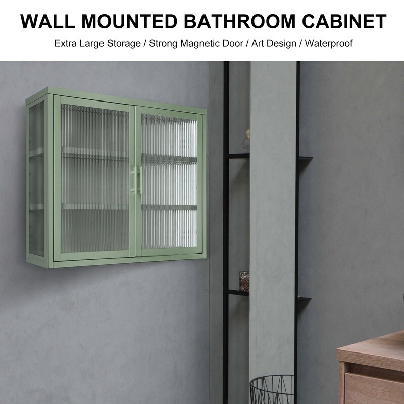 Modern Style Glass Door Wall Cabinet With Detachable Shelves