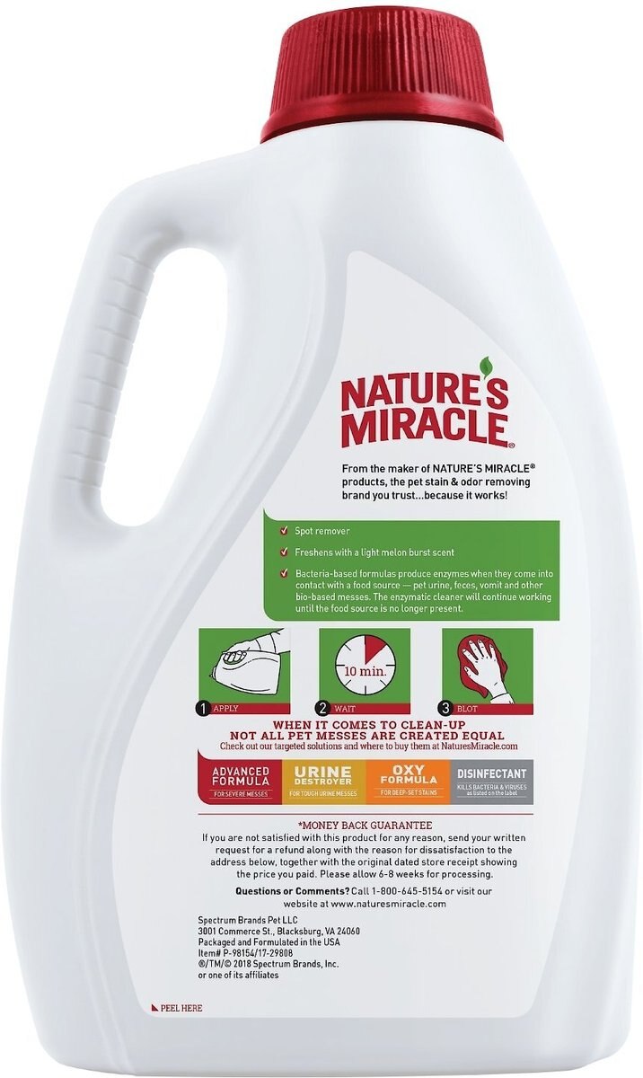 Nature's Miracle Cat Enzymatic Stain Remover and Odor Eliminator Refill， Melon Burst Scent， 1-gal bottle