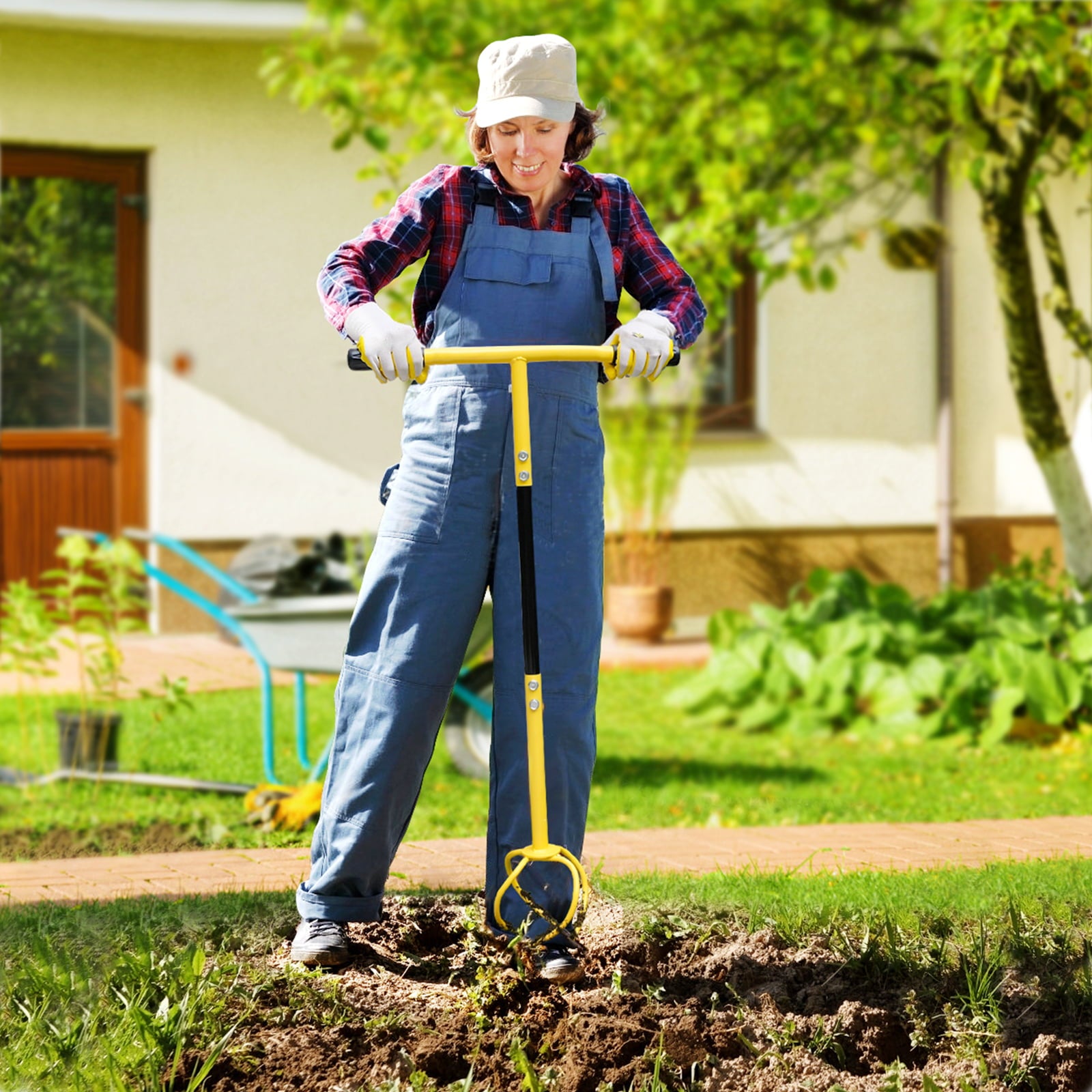 Hortem Twist Tiller Removable, Hand Garden Claw Cultivator with Durable Steel Shaft Tines and Comfortable Handle 76cm Long