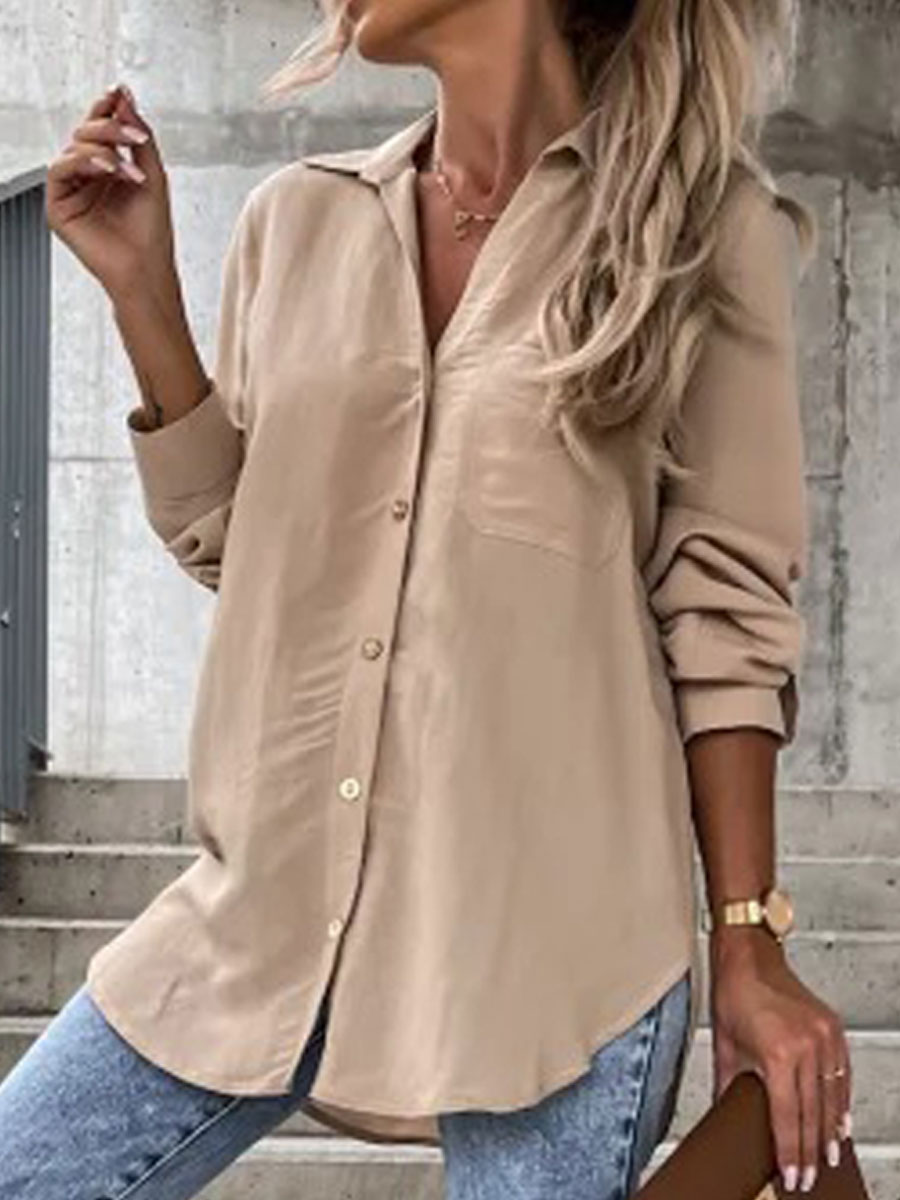 Casual Loose Solid Color Long-sleeved Blouse