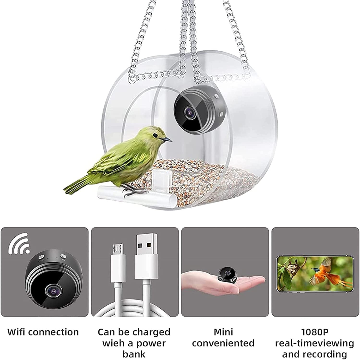 HOUFIY Bird Feeder with Camera，1080P Night Version Camera for Outdoor Bird Watching Photos