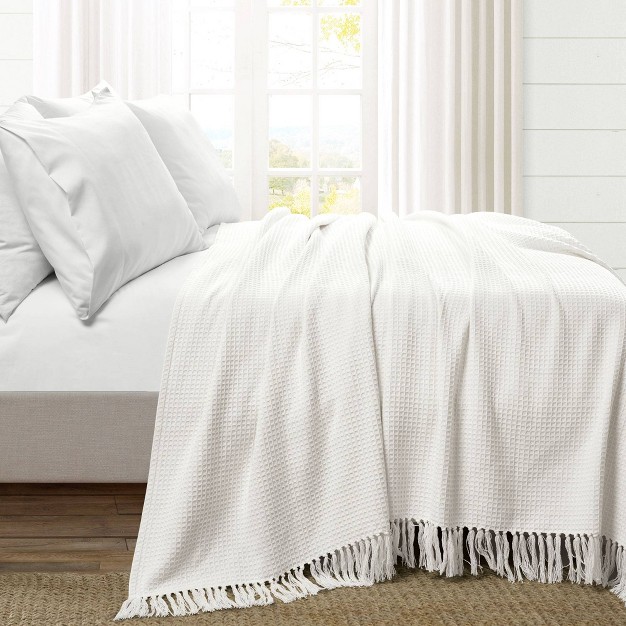 King Waffle Cotton Knit Throw Blanket White Lush D cor