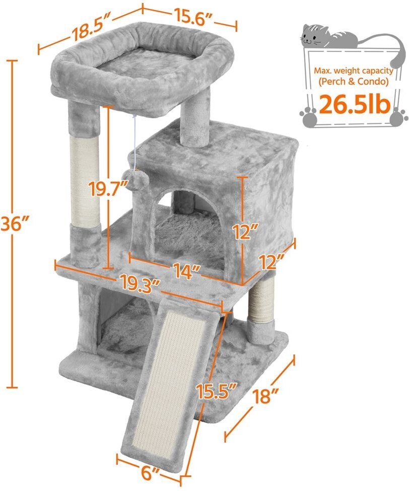 Yaheetech 3 Tiers 36-in Plush Cat Tower with Double Cat Condo