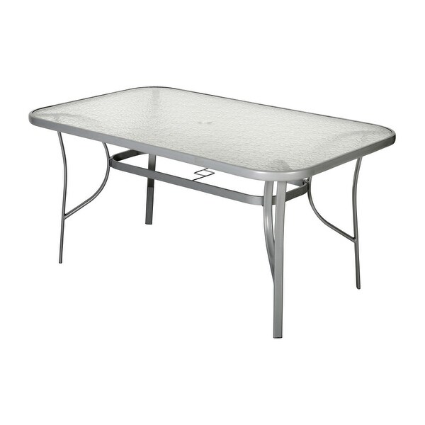 Commercial Tempered Glass and Steel Patio Table with Umbrella Hole