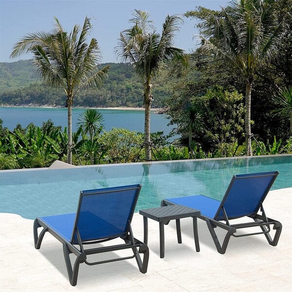 3 Pieces Patio Chaise Lounge Set with Side Table， Outdoor Sunbathing Chairs with 5 Adjustable Position for Deck， Poolside