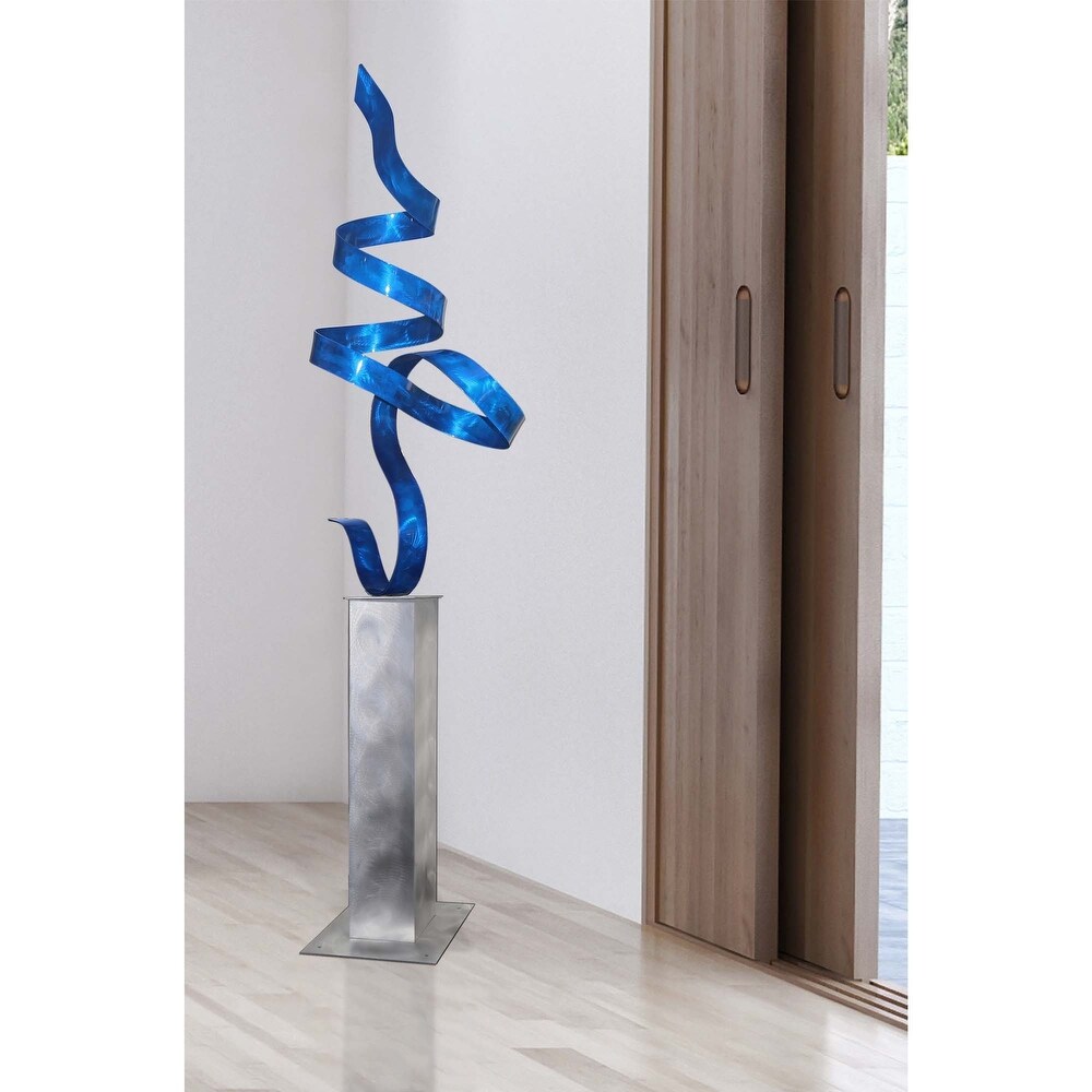 Statements2000 Large Modern Metal Sculpture Indoor Outdoor Garden Art Decor by Jon en   Blue Perfect Moment with Silver Base