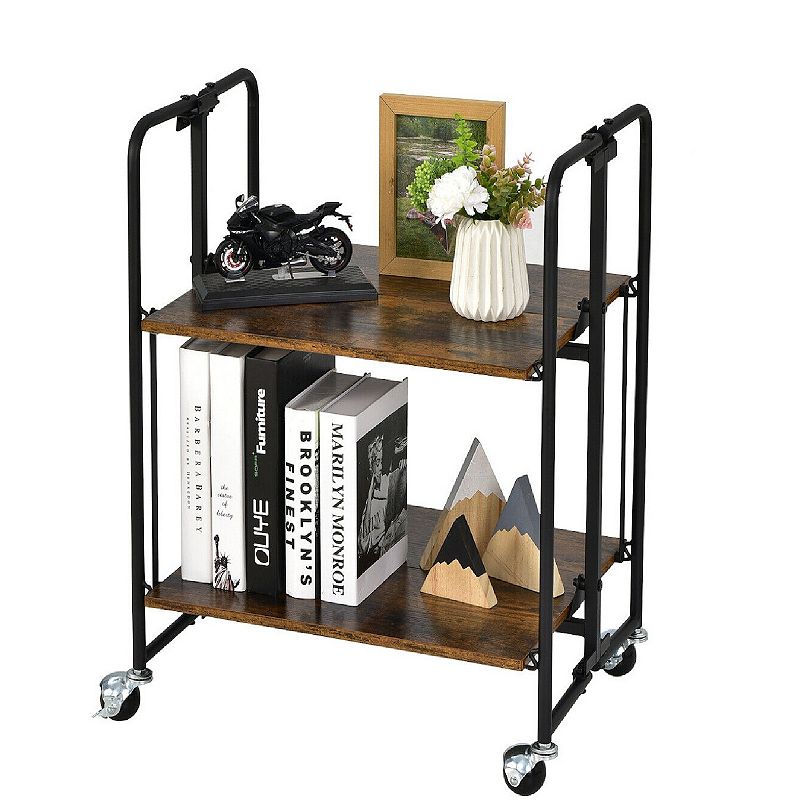 Foldable Rolling Cart with Storage Shelves for Kitchen-2 Tier