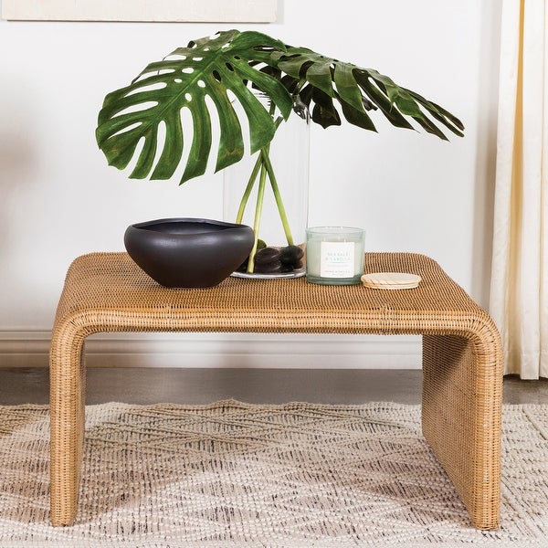 Square Rattan Coffee Table with Rounded Waterfall Edges in Natural