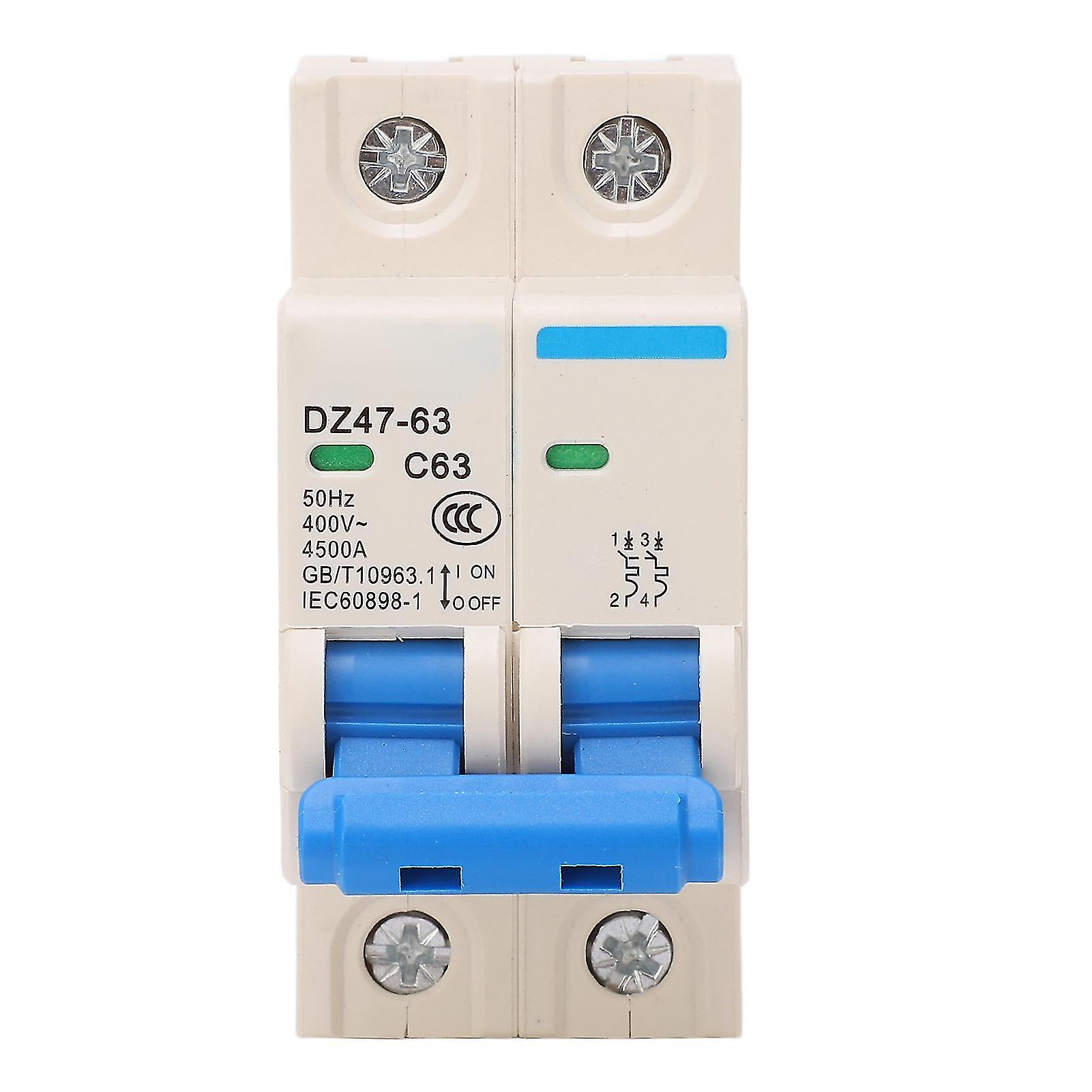 Miniature Circuit Breaker 2P DIN Rail Current Isolator 400V 63A 4500A Breaking Capacity