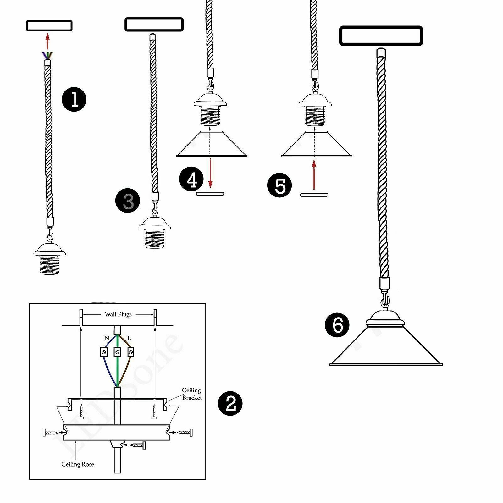 Pendant light cone shade with hemp ropes