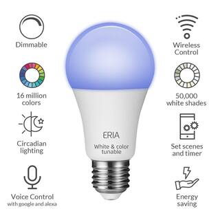 AduroSmart ERIA 60-Watt Equivalent A19 Dimmable CRI 90+ Wireless Smart LED Light Bulb Multi-Color 81809