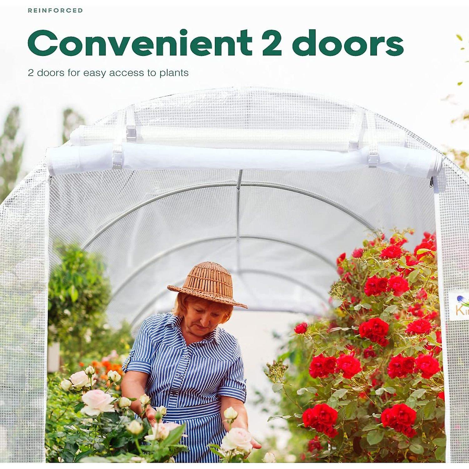 Upgraded 10x6.6x6.6ft Large Walk-in Greenhouse Heavy Duty Galvanized Steel Frame 2 Zippered Screen Doors 6 Screen Windows Tunnel Garden Plant Hot Gree