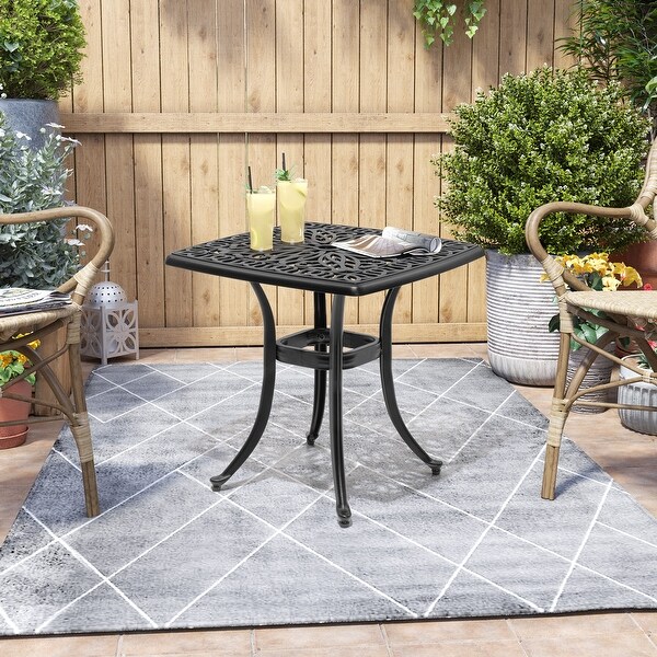 VredHom Cast Aluminum Patio Outdoor Square Table with Umbrella Hole