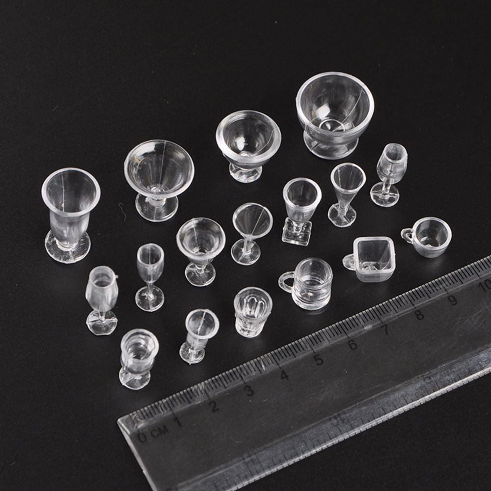 17PCS/Set Acrylic Dollhouse Accessories Plastic Model Doll Kitchen Miniatures Goblet Mini Cup Simulation Cookware Ice Cream Bowl