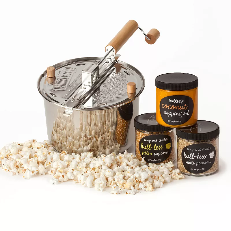 Wabash Valley Farms Stainless Steel Whirley-Pop Popcorn Popper with Hull-less Kernels Kit