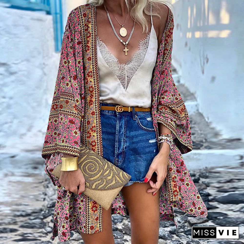 Women's Casual Open Front Cardigan Holiday Beach Bikini Cover Up Summer Kimono