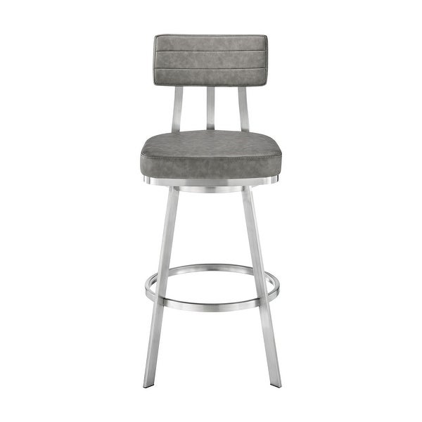 Col 26 Inch Swivel Counter Stool， Gray Faux Leather， Stainless Steel Frame