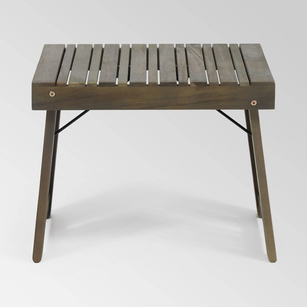 Kyoto Acacia Wood Folding Side Table Gray Christopher Knight Home