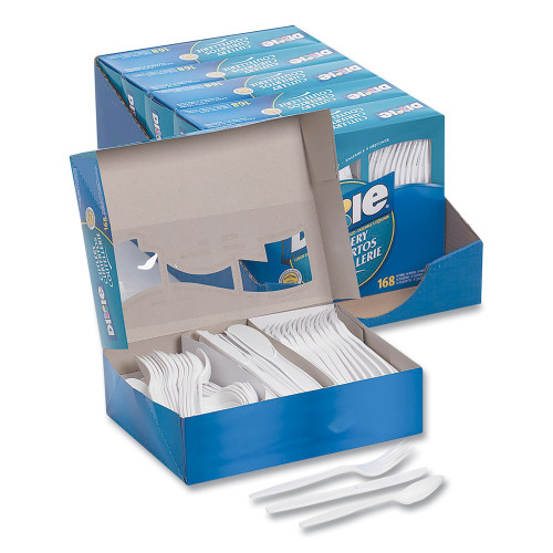 Dixie Combo Pack， Tray with White Plastic Utensils， 56 Forks， 56 Knives， 56 Spoons (CM168)