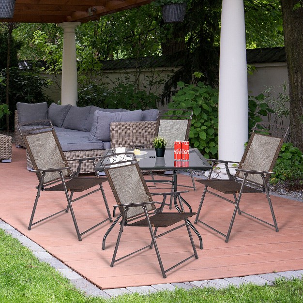 Costway Set Of 4 Patio Folding Sling Chairs Steel Textilene Camping Deck Garden Pool