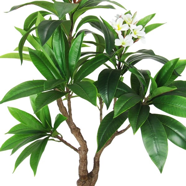 4ft Cream Artificial Plumeria Flower Tree Tropical Plant in Black Pot