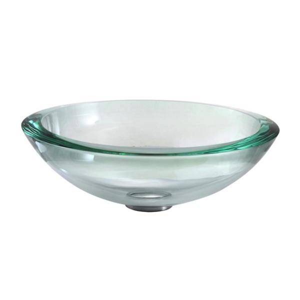 KRAUS Edge Glass Vessel Sink in Clear with Pop-Up Drain and Mounting Ring in Chrome GV-150--CH