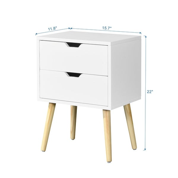 Modern Storage Cabinet Side Table with 2 Drawer and Rubber Wood Legs