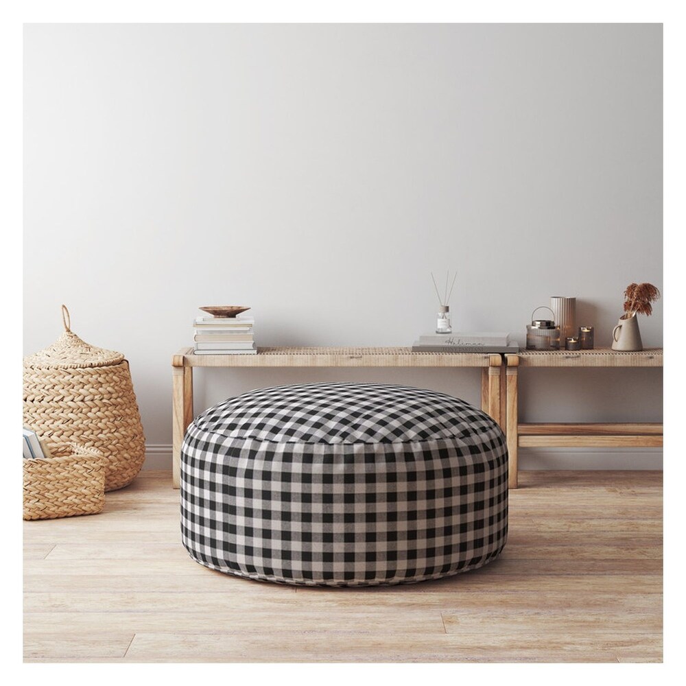 Lounge Garden Plaid Pouffe Seat with Fabric and Zipper Large Round Pouf Cotton Hand Sewn Bean Bag Ottoman for Gifts