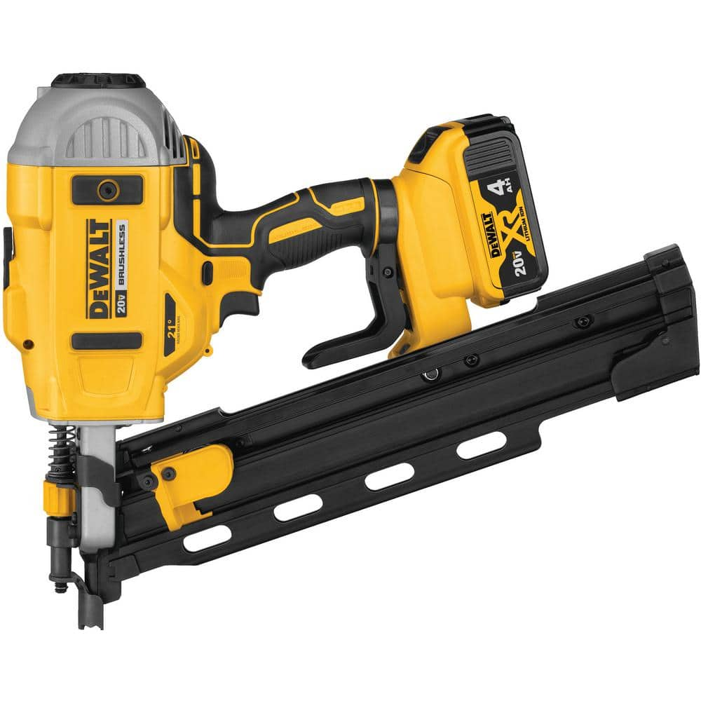 DEWALT 20V MAX XR Lithium-Ion Cordless Brushless 2-Speed 21° Plastic Collated Framing Nailer with 4.0Ah Battery and Charger DCN21PLM1