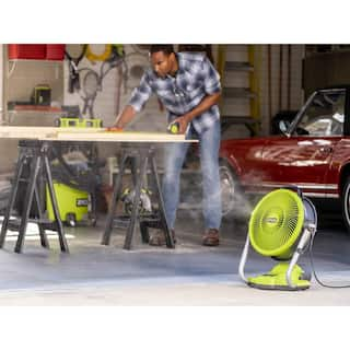 RYOBI ONE+ 18V Cordless Hybrid WHISPER SERIES 12 in. Misting Air Cannon Fan Kit with (2) 4.0 Ah Batteries and 18V Charger PCL850K1-PBP005