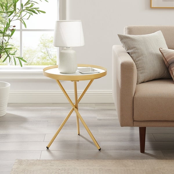 Middlebrook Minimal Faux Marble Gallery-Top Round Side Table