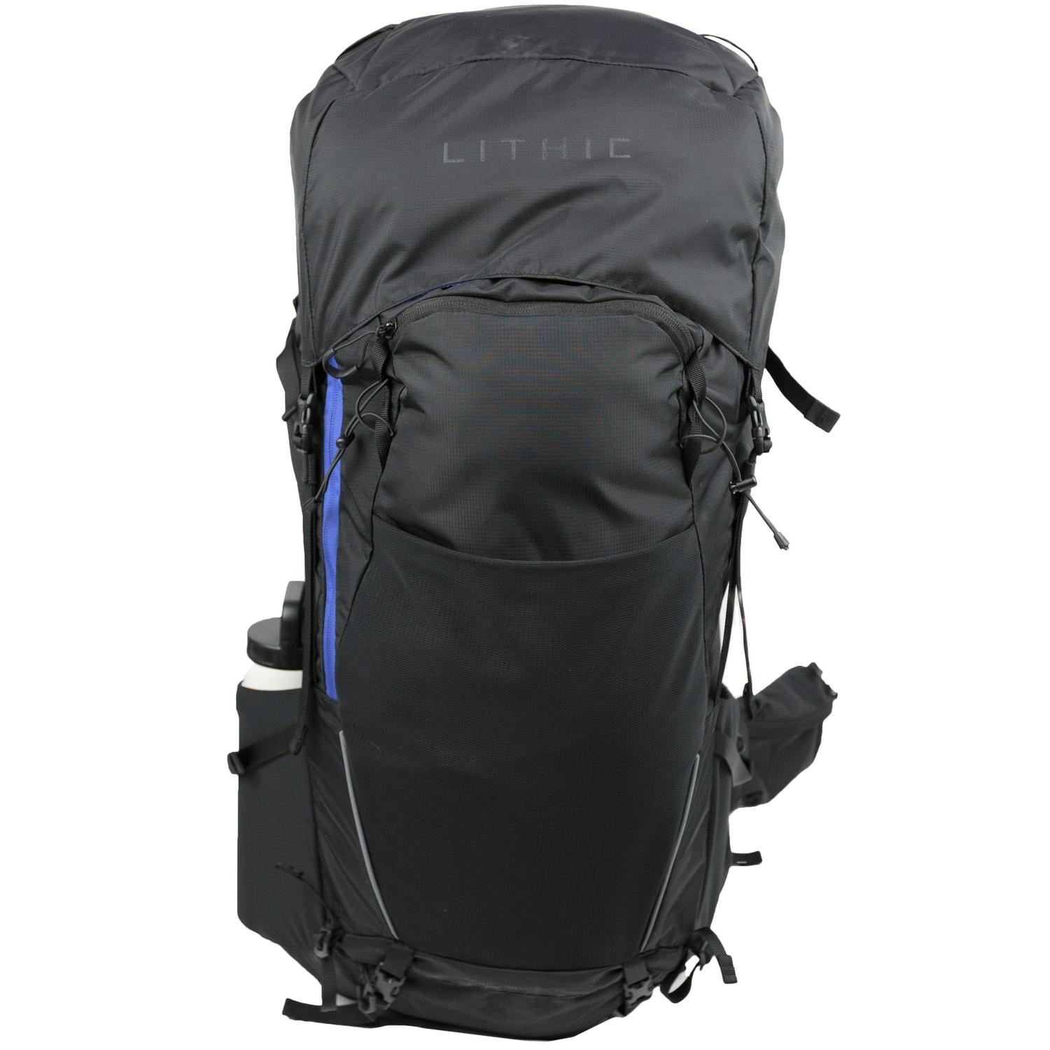 LITHIC 50 Liter Backpacking Backpack， with Reflective Accents， Black