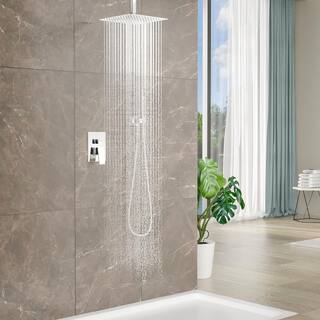 Logmey 2-Spray Patterns with 1.8 GPM 12 in. Ceiling Mount Rain Mixer Shower Combo Dual Shower Heads in Chrome LM-SLF16006Z-CH