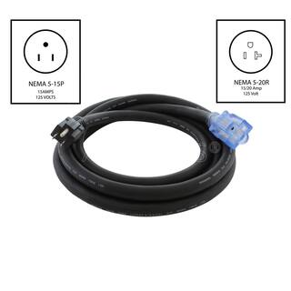 AC WORKS 25 ft. SOOW 10-Gauge 3-Prong NEMA 5-15P to NEMA 5-20R 15 Amp20 Amp Super Duty Rubber Extension Cord SD515520-025E