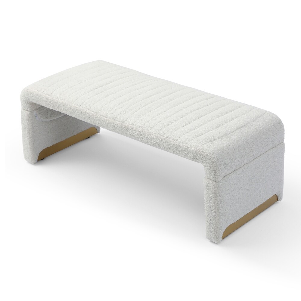 U Shape Arch Bench for Bedroom End of Bed  Upholstered Sherpa Fabric Ottoman Shoe Bench Footrest Stool Accent Bench