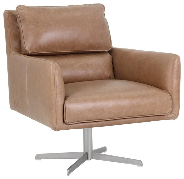 Elton Swivel Lounge Chair  Marseille Camel Leather   Contemporary   Indoor Chaise Lounge Chairs   by Virgil Stanis Design  Houzz