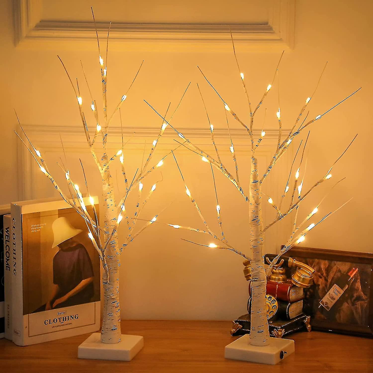 2pcs Birch Tree Ed Warm Led Artificial Fy