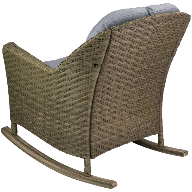 Gray Resin Wicker Deep Seated Rocker Chair With Gray Cushions