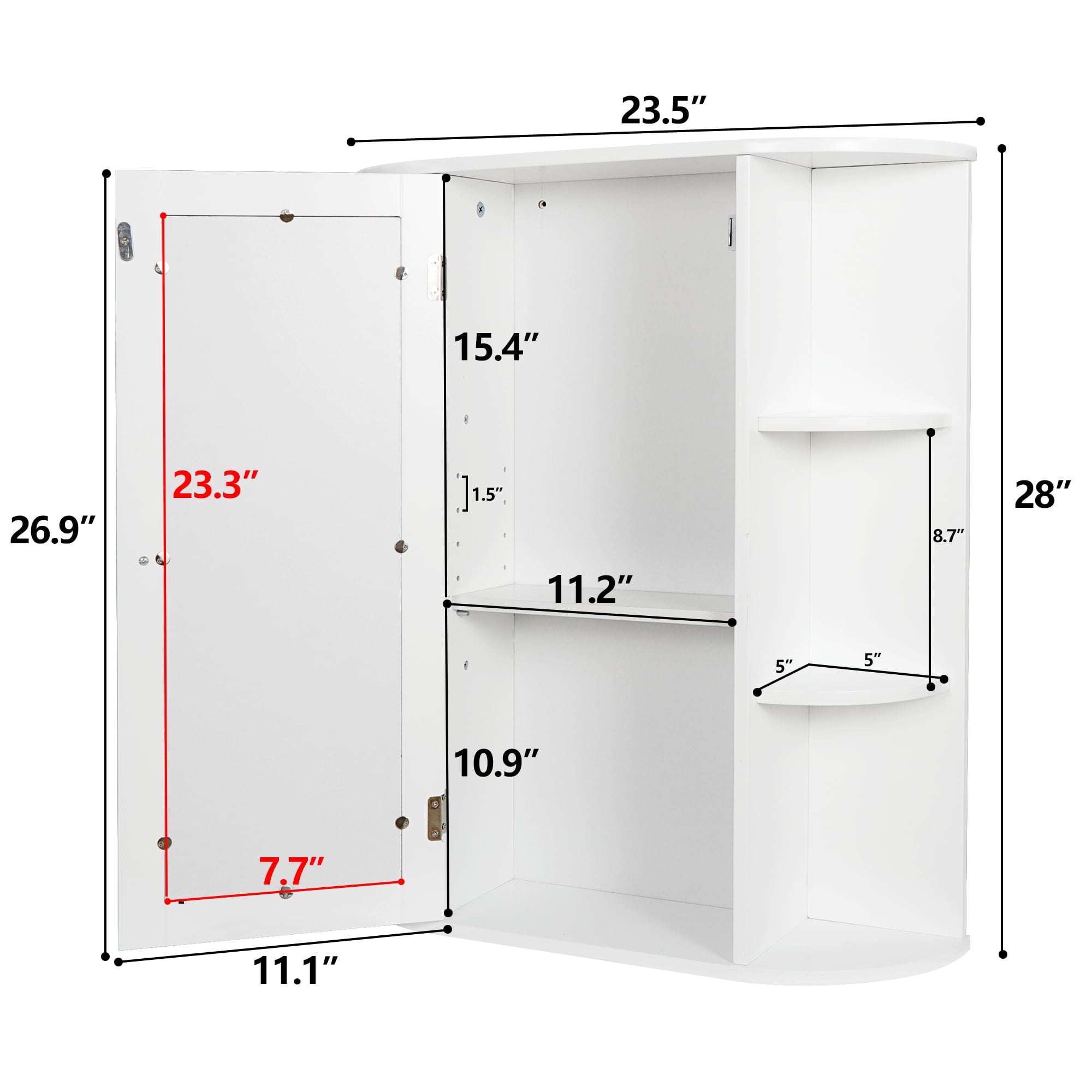 ZENY Home Wall Mount Bathroom Storage Cabinet MDF Medicine Cabinet Multi-Tiers with Mirror