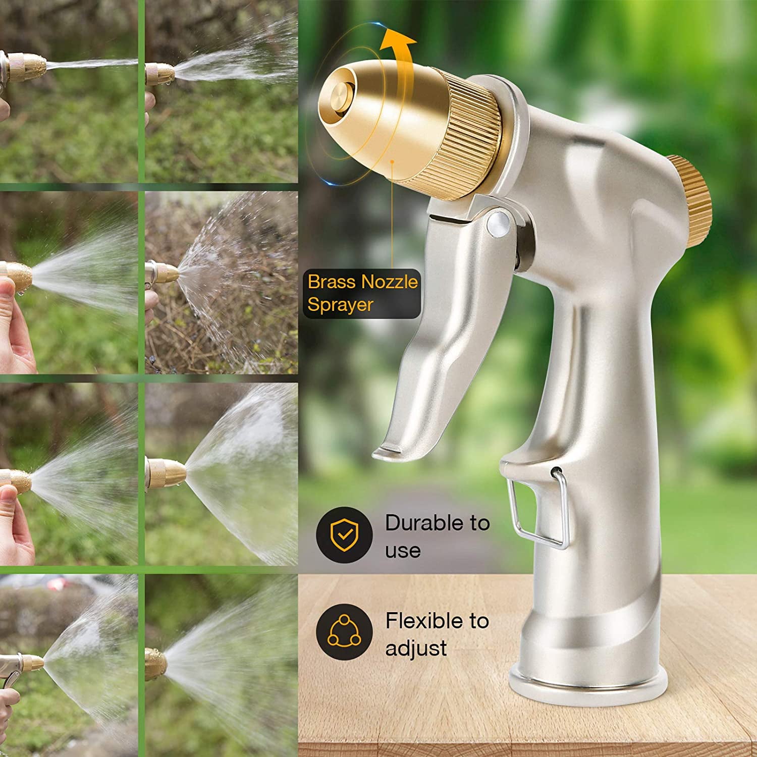 Crenova Garden Hose Nozzle 100% Brass Metal Water Nozzle Sprayer 4 Patterns High Pressure Handheld Pistol Grip Sprayer for Watering Plants Lawn Washing Car and Pets