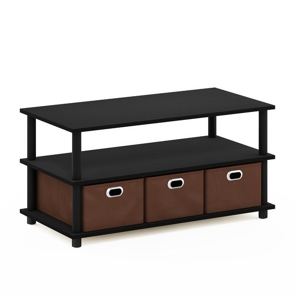 Furinno Frans Turn-N-Tube Coffee Table with Bin Drawers， French Oak Grey/Black/Black